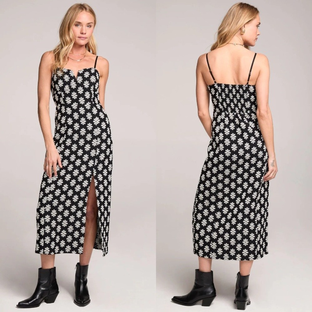 Saltwater Luxe Black Dottie Midi Dress Floral Print‎ Size Medium